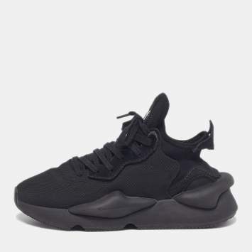 Pre Owned Y-3 Kaiwa Size 38.5 Black Mesh and Suede Lace Up Sneakers