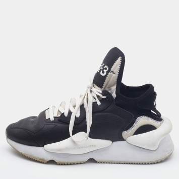 Pre Owned Y-3 Black/White Leather and Fabric Kaiwa Sneakers Size 40