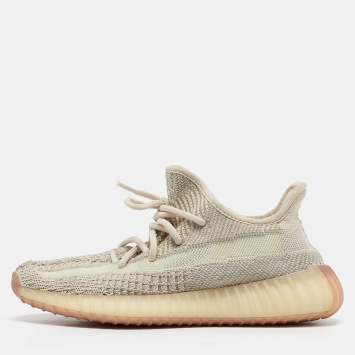 Pre Owned Yeezy x adidas Knit Fabric Boost 350 V2 "Flax" Sneakers Size 37 1/3