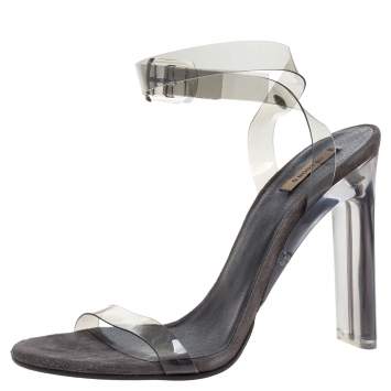 Pre Owned Yeezy Grey PVC Season 6 Open Toe Ankle Strap Sandals Size 39