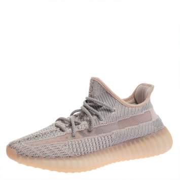Pre Owned Yeezy x adidas Pink/Grey Knit Fabric Boost 350 V2 Synth Non-Reflective Sneakers Size 40 2/3