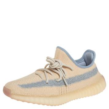 Pre Owned Yeezy x adidas Light Beige Knit Fabric Boost 350 V2 Linen Sneakers Size 39 1/3