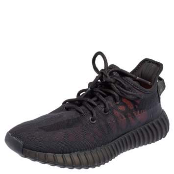 Pre Owned Yeezy x Adidas Black Mesh 350 V2 Mono Cinder Sneakers Size 38