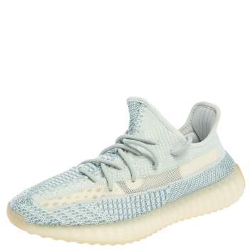Pre Owned Yeezy x Adidas Blue/White Knit Fabric Boost 350 V2 'Cloud White' Sneakers Size 42