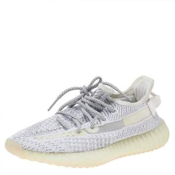 مملوكة مسبقًا Yeezy x Adidas White/Grey Knit Fabric Boost 350 V2 Cloud Sneakers Size 38.5