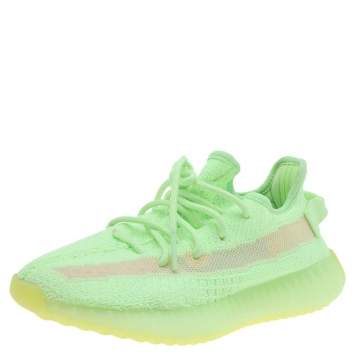 Pre Owned Yeezy x Adidas Green Knit Fabric Boost 350 V2 'Glow in the Dark' Sneakers Size 36 2/3