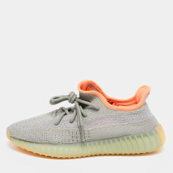 Pre Owned Yeezy x Adidas Light Green/Grey Knit Fabric Boost 350 V2 Desert Sage Sneakers Size 39 1/3