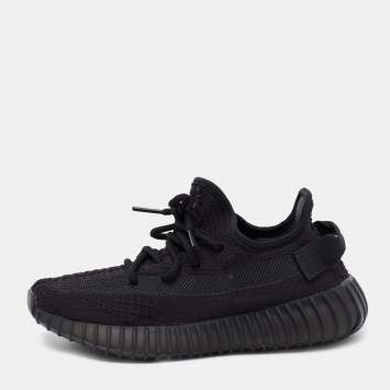 Pre Owned Adidas Yeezy Black Knit Fabric And Mesh Non-Reflective Sneakers Size 38