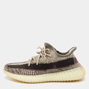Pre Owned Yeezy x Adidas Brown Knit Fabric Boost 350 V2 Zyon Low-Top Sneakers Size 39 1/3