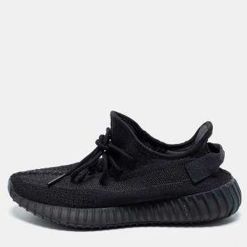 Pre Owned Yeezy x Adidas Black Knit Fabric Boost 350 V2 Onyx Low-Top Sneakers Size 41 1/3