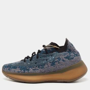 Pre Owned Yeezy x Adidas Blue/Grey Knit Fabric Boost 380 Covellite Sneakers Size 39 1/3