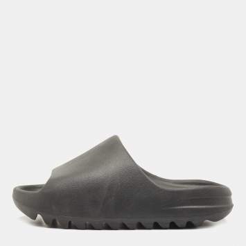 Pre Owned Yeezy x Adidas Black Rubber Onyx Slide Flats Size 38