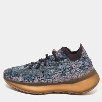 Pre Owned Yeezy x adidas Blue/Grey Knit Fabric Boost 380 Covellite Low Top Sneakers Size 38