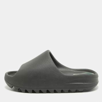 Pre Owned Yeezy x Adidas Black Rubber Onyx Flat Slides Size 37