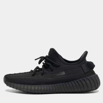 Pre Owned Yeezy x Adidas Black Knit Fabric Boost 350 V2 Onyx Sneakers Size 40
