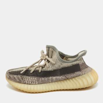 Pre Owned Yeezy x Adidas Brown/White Knit Fabric Boost 350 V2 Zyon Sneakers Size 39 1/3 