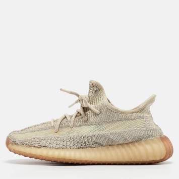 Pre Owned Yeezy x Adidas Beige/Grey Knit Fabric Boost 350 V2 Static Sneakers Size 39 1/3