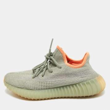 Pre Owned Yeezy x Adidas Grey/Green Knit Fabric Boost 350 V2 Desert Sage Sneakers Size 36 2/3