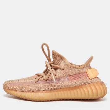 Pre Owned Yeezy x Adidas Orange Knit Fabric Boost 350 V2 Clay Sneakers Size 36