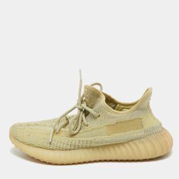 Pre Owned Yeezy x Adidas Grey/Yellow Knit Fabric Boost 350 V2 Antlia Sneakers 39 1/3