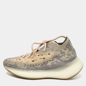 Pre Owned Yeezy x Adidas Grey/Beige Knit Fabric Boost 380 Mist Sneakers Size 38