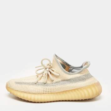 Pre Owned Yeezy x adidas Light Beige Knit Fabric Boost 350 V2 Linen Sneakers Size 39 1/3