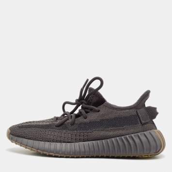 Pre Owned Yeezy x Adidas Black Knit Fabric Boost 350 V2 Cinder Sneakers Size 38