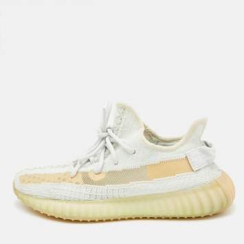 مملوكة مسبقًا Yeezy x Adidas Blue/White Knit Fabric Boost 350 V2 Cloud White Non-Reflective Sneakers 39 1/3