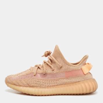 Pre Owned Yeezy x Adidas Peach Knit Fabric Boost 350 V2 Clay Sneakers Size 39 1/3