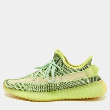 Pre Owned Yeezy x Adidas Neon Green Knit Fabric Boost 350 V2 Yeezreel (Non Reflective) Sneakers Size 39 1/3