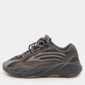 Pre Owned Yeezy x Adidas Grey Knit Fabric and Suede Boost 700 Geode Low Top Sneakers Size 37