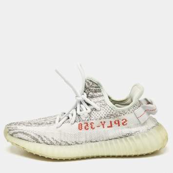 Pre Owned Yeezy x Adidas Grey/Blue Knit Fabric Boost 350 V2 Blue Tint Sneakers Size 39 1/3