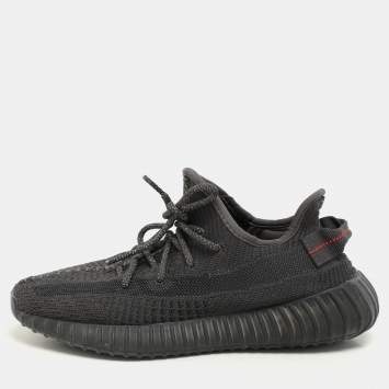 Pre Owned Yeezy x Adidas Black Knit Fabric Boost 350 V2 "Cinder" Low Top Sneakers Size 40
