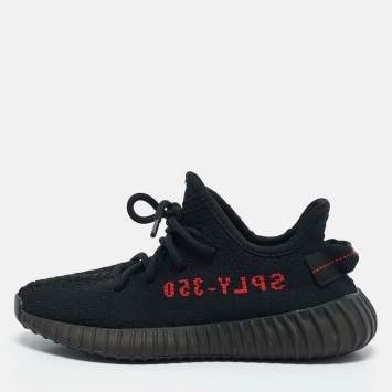 مملوكة مسبقًا Yeezy x Adidas Black/Red Knit Fabric Boost 350 V2 Bred Sneakers Size 36 2/3