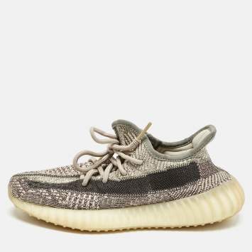 Pre Owned Yeezy x Adidas Beige/Brown Knit Fabric Boost 350 V2 Zyon Sneakers Size 38