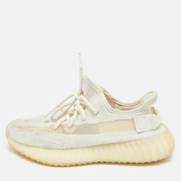 Pre Owned Yeezy x Adidas Cream Knit Fabric Boost 350 V2 Sneakers Size 38            
