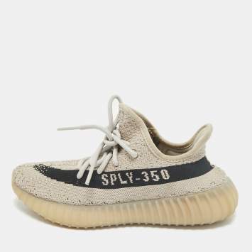 Pre Owned Yeezy x Adidas White Fabric Boost 350 V2 Slate Core Sneakers Size 37 2/3
