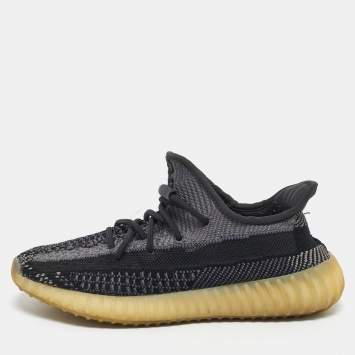 Pre Owned Yeezy x Adidas Black/Grey Knit Fabric Boost 350 V2 Carbon Sneakers Size 39 1/3