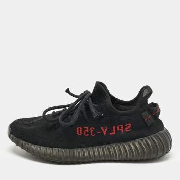 Pre Owned Yeezy x Adidas Black/Red Knit Fabric Boost 350 V2 Bred Sneakers Size 40 2/3