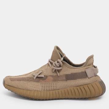 Pre Owned Yeezy x Adidas Brown Knit Fabric Boost 350 V2 Earth Sneakers Size 40