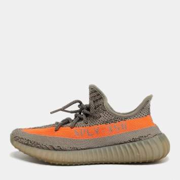 Pre Owned Yeezy x Adidas Grey/Orange Knit Fabric Boost 350 V2 Beluga Reflective Sneakers Size 40