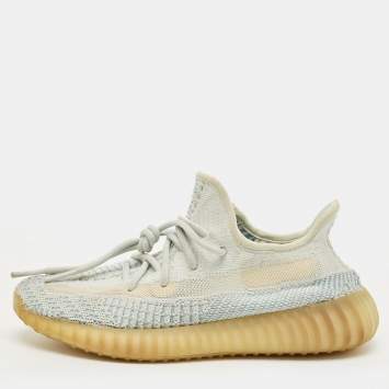 Pre Owned Yeezy x Adidas White/Blue Knit Fabric Boost 350 V2 Bone Sneakers Size 38 2/3