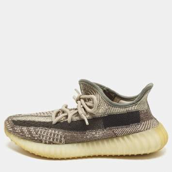 Pre Owned Yeezy x Adidas Boost 350 V2 Zyon Size 39 1/3 Beige/Brown Knit Fabric Low Top Sneakers