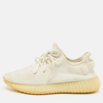 Pre Owned Yeezy x Adidas Boost 350 V2 Triple Size 39.5 White Knit Fabric Low Top Sneakers