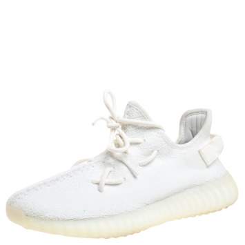 مملوكة مسبقًا Adidas Yeezy White/Cream Cotton Knit Boost 350 V2 Sneakers Size 39