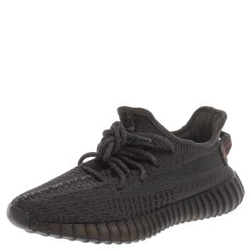 Pre Owned Yeezy x Adidas Black Cotton Knit Boost 350 V2 Static Non Reflective Sneakers Size 38.5