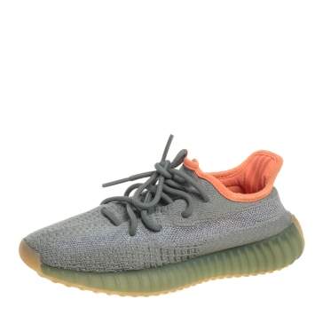 مملوكة مسبقًا Yeezy x Adidas Green/Grey Cotton Knit Fabric Boost 350 V2 Desert Sage Sneakers Size 37 1/3
