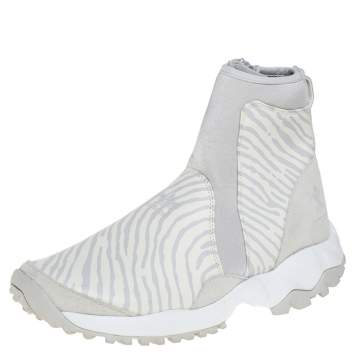 Pre Owned Adidas Torsion x Opening Ceremony Grey/White Suede, Fabric And Leather Zipper Detail Boots Size 40.5