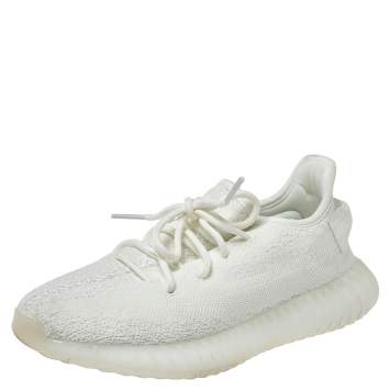 Pre Owned Yeezy x Adidas Cotton Knit Boost 350 V2 Triple White Sneakers Size 39 1/3