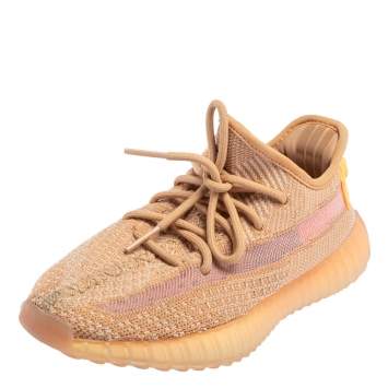 Pre Owned Yeezy x adidas Beige Knit Fabric Boost 350 V2 Clay Sneakers Size 38